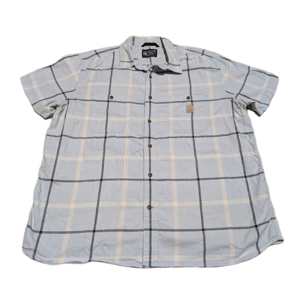 Carhartt Shirt Men's‎ 2XLT ButtonUp Relaxed Fit Blue Plaid Short Sleeve